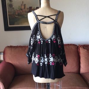 Anthropologie cold shoulder T-shirt.